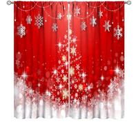 TFOSO Merry Christmas Curtains,Red Xmas New Year Snowflake Glitter Winter Holiday Party Decor for Bedroom Living Room Kitchen Window Treatment 2 Panels Set Total Size 42" W X 45" L Inch