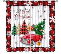 TFOSO Merry Christmas Curtains,Xmas Snowflake Cartoon Retro Car Holiday Party Decor for Bedroom Living Room Kitchen Window Treatment 2 Panels Set Total Size 63" W X 63" L Inch