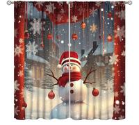 TFOSO Merry Christmas Curtains,Xmas Snowman Snowflake Winter Holiday Party Decor for Bedroom Living Room Kitchen Window Treatment 2 Panels Set Total Size 63" W X 63" L Inch