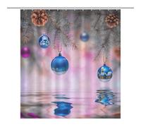 TFOSO Merry Christmas Shower Curtain,Blue Xmas Balls Winter New Year Holiday Bathroom Curtain Polyester Waterproof Fabric Decor 66x72in（168x183cm）