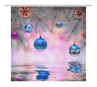 TFOSO Merry Christmas Shower Curtain,Blue Xmas Balls Winter New Year Holiday Bathroom Curtain Polyester Waterproof Fabric Decor 72x72in（183x183cm）