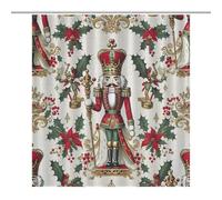 TFOSO Merry Christmas Shower Curtain,Cartoon Soldiers Xmas Floral Holiday New Year Bathroom Curtain Polyester Waterproof Fabric Decor 66x72in（168x183cm）