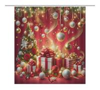 TFOSO Merry Christmas Shower Curtain,Christmas Balls New Year Gifts Holiday Bathroom Curtain Polyester Waterproof Fabric Decor 66x72in（168x183cm）