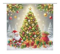 TFOSO Merry Christmas Shower Curtain,Christmas Tree Gifts New Year Holiday Bathroom Curtain Polyester Waterproof Fabric Decor 72x72in（183x183cm）