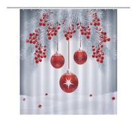 TFOSO Merry Christmas Shower Curtain,mas Red Balls Berry Silver Fir Winter Sparkling Snow Holiday New Year Bathroom Curtain Polyester Waterproof Fabric Decor 66x72in（168x183cm）