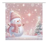 TFOSO Merry Christmas Shower Curtain,Pink Xmas Snowman Snowflake Glitter Holiday New Year Bathroom Curtain Polyester Waterproof Fabric Decor 72x72in（183x183cm）