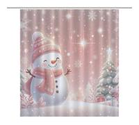 TFOSO Merry Christmas Shower Curtain,Pink Xmas Snowman Snowflake Glitter Holiday New Year Bathroom Curtain Polyester Waterproof Fabric Decor 66x72in（168x183cm）