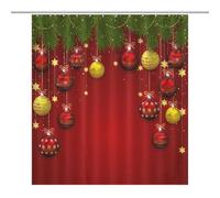 TFOSO Merry Christmas Shower Curtain,Red Christmas Ball Winter New Year Holiday Bathroom Curtain Polyester Waterproof Fabric Decor 66x72in（168x183cm）