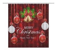TFOSO Merry Christmas Shower Curtain,Red Glitter Jingle Bell Winter New Year Holiday Bathroom Curtain Polyester Waterproof Fabric Decor 66x72in（168x183cm）