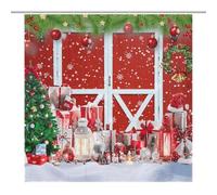 TFOSO Merry Christmas Shower Curtain,Red Xmas New Year Winter Snowflakes Tree New Year Holiday Bathroom Curtain Polyester Waterproof Fabric Decor 72x72in（183x183cm）