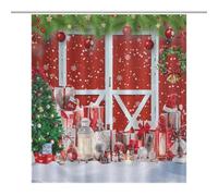 TFOSO Merry Christmas Shower Curtain,Red Xmas New Year Winter Snowflakes Tree New Year Holiday Bathroom Curtain Polyester Waterproof Fabric Decor 66x72in（168x183cm）
