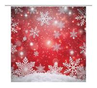 TFOSO Merry Christmas Shower Curtain,Red Xmas Winter Snowflakes Holiday New Year Bathroom Curtain Polyester Waterproof Fabric Decor 72x72in（183x183cm）