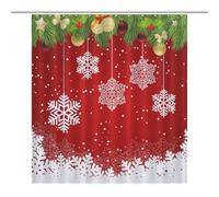TFOSO Merry Christmas Shower Curtain,Vintage Red Floral Snowflake New Year Holiday Bathroom Curtain Polyester Waterproof Fabric Decor 66x72in（168x183cm）