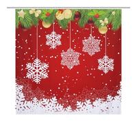 TFOSO Merry Christmas Shower Curtain,Vintage Red Floral Snowflake New Year Holiday Bathroom Curtain Polyester Waterproof Fabric Decor 72x72in（183x183cm）