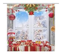 TFOSO Merry Christmas Shower Curtain,Winter Landscape Xmas Gift New Year Holiday Bathroom Curtain Polyester Waterproof Fabric Decor 72x72in（183x183cm）
