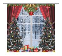TFOSO Merry Christmas Shower Curtain,Winter Xmas Wreath Snow Scene Snowflake Rustic Forest Farmhouse Holiday New Year Bathroom Curtain Polyester Waterproof Fabric Decor 72x72in（183x183cm）