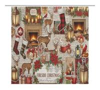 TFOSO Merry Christmas Shower Curtain,Xmas Elk Winter Holiday New Year Bathroom Curtain Polyester Waterproof Fabric Decor 72x72in（183x183cm）