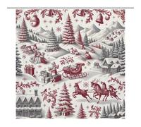 TFOSO Merry Christmas Shower Curtain,Xmas Landscape Red Gray Holiday New Year Bathroom Curtain Polyester Waterproof Fabric Decor 72x72in（183x183cm）