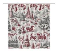 TFOSO Merry Christmas Shower Curtain,Xmas Landscape Red Gray Holiday New Year Bathroom Curtain Polyester Waterproof Fabric Decor 66x72in（168x183cm）