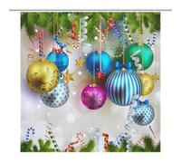 TFOSO Merry Xmas Shower Curtain,Merry Christmas Ball New Year Holiday Bathroom Curtain Polyester Waterproof Fabric Decor 72x72in（183x183cm）