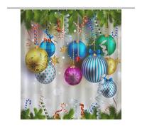 TFOSO Merry Xmas Shower Curtain,Merry Christmas Ball New Year Holiday Bathroom Curtain Polyester Waterproof Fabric Decor 66x72in（168x183cm）