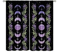 TFOSO Moon Phase Floral Curtain,Purple Moonlight Garden Gothic Aesthetics Drapes for Bedroom Living Room Window Treatment 2 Panels Set Total Size 52" W X 84" L Inch