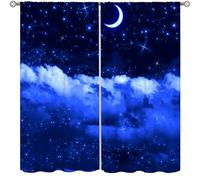 TFOSO Night Sky Curtain,Blue Foggy Clouds Moon Star Decor Drape for Boys Girl Bedroom Living Room Kitchen Window Treatment 2 Panels Set Total Size 52" W X 84" L Inch