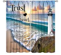 TFOSO Ocean Beach Curtain,Summer Lighthouse Inspirational Quotes Art Modern Drapes for Bedroom Living Room Window Treatment 2 Panels Set Total Size 72" W X 63" L Inch