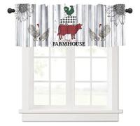 TFOSO Rustic Farmhouse Valance Curtains,Retro Wood Plank Sunflower Rustic Pig Cow Print Short Drape for Bedroom Living Room Window Treatment 1 Panel 54" W x 18" L Inch