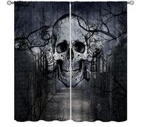 TFOSO Skull Curtains,Gothic Horror Forest Skull Skeleton Decor Drape for Bedroom Living Room Kitchen Window Treatment 2 Panels Set Total Size 63" W X 63" L Inch