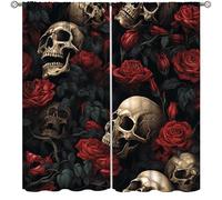 TFOSO Skull Curtains,Gothic Retro Rose Floral Horror Style Decor Drape for Bedroom Living Room Kitchen Window Treatment 2 Panels Set Total Size 55" W X 63" L Inch