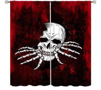 TFOSO Skull Curtains,Red Gothic Halloween Horror Theme Decor Drape for Bedroom Living Room Kitchen Window Treatment 2 Panels Set Total Size 72" W X 63" L Inch