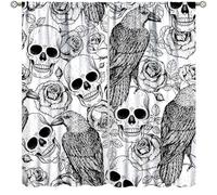 TFOSO Skull Curtains,Vintage Gothic Crow Floral Horror Style Decor Drape for Bedroom Living Room Kitchen Window Treatment 2 Panels Set Total Size 72" W X 63" L Inch
