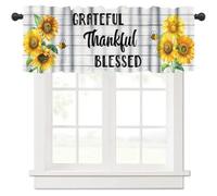 TFOSO Sunflower Kitchen Valance Curtains,Vintage Floral Thankful Quotes Home Decor Drapes Dining Room Living Room Window Treatment 1 Panel Set 54" W x 18" L Inch