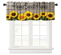 TFOSO Sunflower Kitchen Valance Curtains,Wooden Barn Floral Print Home Decor Dining Room Living Room Window Treatment 1 Panel Set 54" W x 18" L Inch