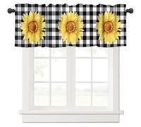 TFOSO Sunflower Valance Curtains,Farm Sunflower Black White Buffalo Check Print Window Treatment Kitchen Dining Room Living Room Decoration Short Drapes 1 Panel Set 54" W x 18" L Inch