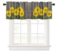TFOSO Sunflower Valance Curtains,Vintage Farm Barn Door Panel Yellow Floral Window Treatment Kitchen Dining Room Living Room Decoration Short Drapes 1 Panel Set 54" W x 18" L Inch