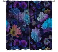 TFOSO Vintage Floral Curtains,Gothic Purple Flowers Garden Aesthetic Art Print Drapes for Bedroom Living Room Kitchen Window Treatment 2 Panels Set Total Size 84" W X 84" L Inch