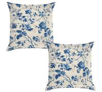 TFOSO Vintage Floral Pillow Covers,Retro Rustic Blue Flowers Art Home Decor Square Pillow Cases for Bed Sofa Living Room Car Indoor and Outdoor 2 Set of 18x18