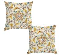 TFOSO Vintage Floral Pillow Covers, Retro Yellow Flowers Botanical Art Home Decor Square Pillow Cases for Bed Sofa Living Room Car Indoor and Outdoor 2 Set of 16x16