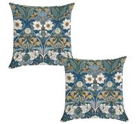 TFOSO William Morris Pillow Covers,Vintage Abstract Blue White Floral Art Home Decor Square Pillow Cases for Bed Sofa Living Room Car Indoor and Outdoor 2 Set of 16x16