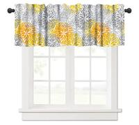 TFOSO Yellow Gray Floral Kitchen Valance Curtain,Boho Dahlia Flowers Rod Pocket Short Drape for Living Room Cafe Office Window Treatment 1 Panel 54" W x 18" L Inch