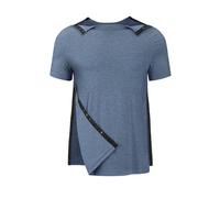 Tfovorlein Men's Post Shoulder Surgery Recovery Shirts Tear Away Short Sleeve Full Open Side Snap Dialysis Chemo Clothing, Deep Blue, XL