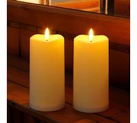 TFROSIM Outdoor Solar Powered Candles, 3" x 6" Ivory White Flickering Flameless Candle Set, LED Rechargeable Pillar Waterproof Candles for Outdoor Lanterns,Patio Decor, Set of 2