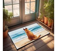 TFSW Autumn Door Mats Outdoor Dog Watching Waves On The Beach Doormat Outdoor Door Mats For Home Entrance Large Door Mat(65X90CM)