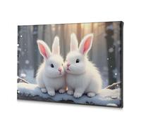 TFSW Bathroom Decorations Two Adorable White Rabbits In Winter Wonderland Canvas Decorative Picture Dining Room Decor Living Room Decor(40x60cm)