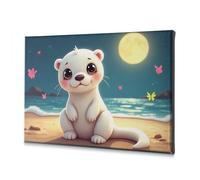 TFSW Decorative Plates Adorable Polar Bear By The Moonlit Beach Canvas Decorative Picture Shabby Chic Decor Bathroom Wall Decor(30x40cm)