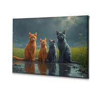 TFSW Decorative Plates Four Cats In The Rainy Field Canvas Decorative Picture Shabby Chic Decor Bathroom Wall Decor(30x40cm)