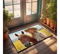 TFSW Doormat Indoor Entrance Funny Floral Dreams: A Woman With Her Horse In A Field Of Flowers Doormat Fall Outside Door Mats Welcome Mat Classroom(40X60CM)
