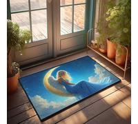 TFSW Farmhouse Bathroom Mats Angel Sitting On The Moon In A Blue Dress Doormat Door Mats For Home Entrance Teen Boy Room Decor(65X90CM)